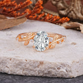 Nature-Inspired Oval Cut Leaf Lab Diamond Promise Ring for Women